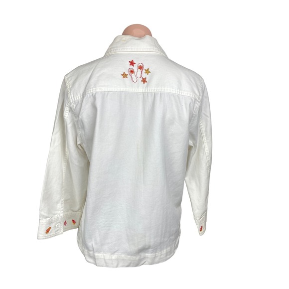 Christopher & Banks Size M White Top Jacket -Sandal Appliques- 3/4 Sleeve Cotton - Picture 4 of 6